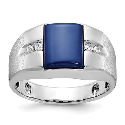 14k White Gold Men's Gemstone and Diamond Satin Ring Mounting