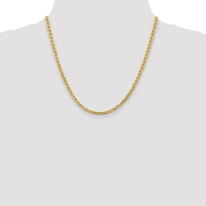 14K Yellow Gold 20 inch 4mm Semi-Solid Anchor with Lobster Clasp Chain Necklace