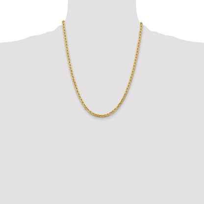 14K Yellow Gold 22 inch 4mm Semi-Solid Anchor with Lobster Clasp Chain Necklace
