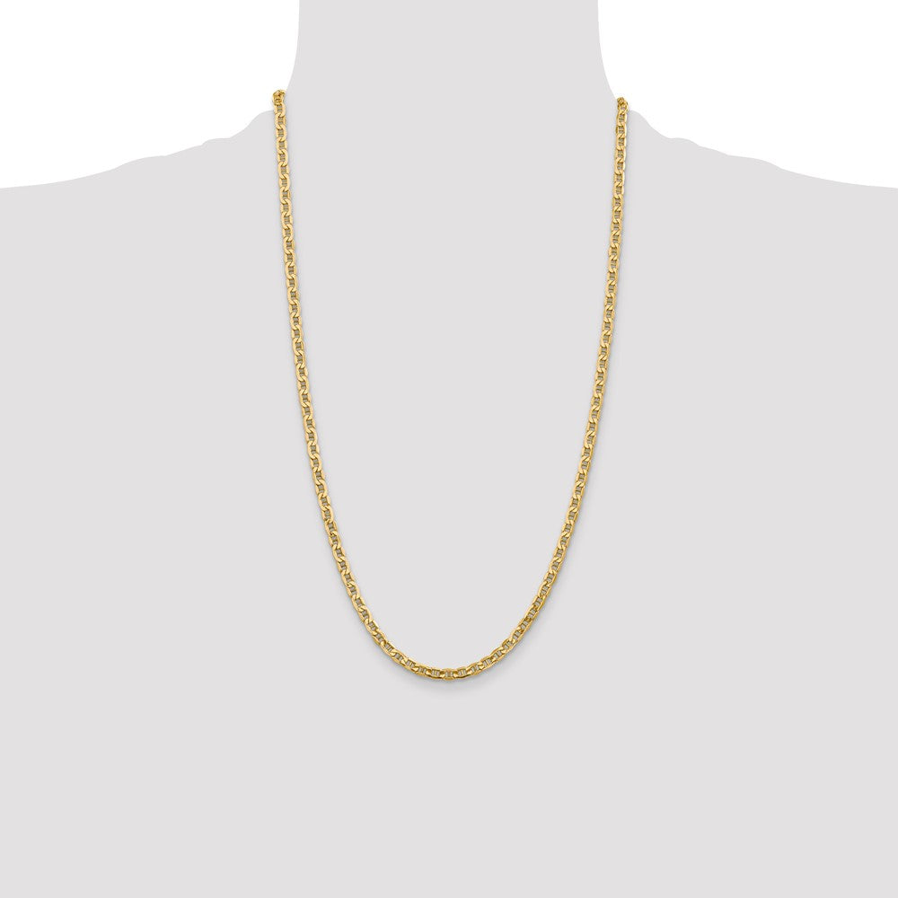 14K Yellow Gold 26 inch 4mm Semi-Solid Anchor with Lobster Clasp Chain Necklace