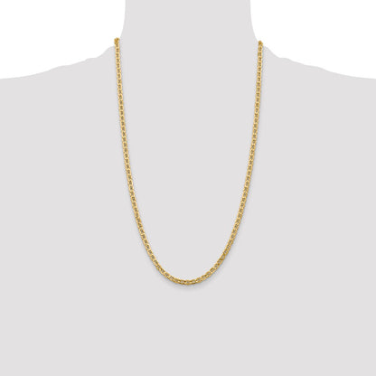 14K Yellow Gold 26 inch 4mm Semi-Solid Anchor with Lobster Clasp Chain Necklace
