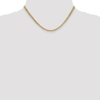 14K Yellow Gold 16 inch 3.35mm Semi-Solid Curb with Lobster Clasp Chain Necklace