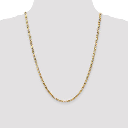 14K Yellow Gold 24 inch 3.35mm Semi-Solid Curb with Lobster Clasp Chain Necklace