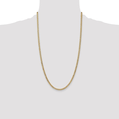 14K Yellow Gold 26 inch 3.35mm Semi-Solid Curb with Lobster Clasp Chain Necklace