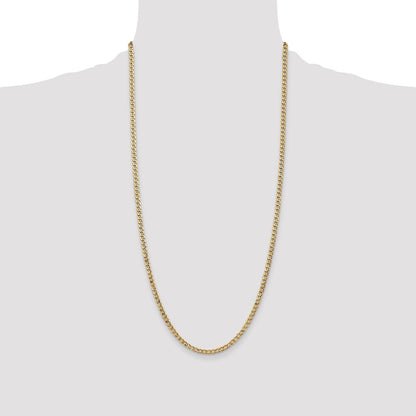 14K Yellow Gold 28 inch 3.35mm Semi-Solid Curb with Lobster Clasp Chain Necklace