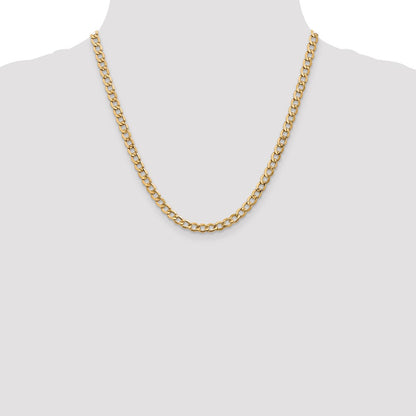 14K Yellow Gold 20 inch 5.25mm Semi-Solid Curb with Lobster Clasp Chain Necklace