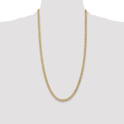 14K Yellow Gold 28 inch 5.25mm Semi-Solid Curb with Lobster Clasp Chain Necklace