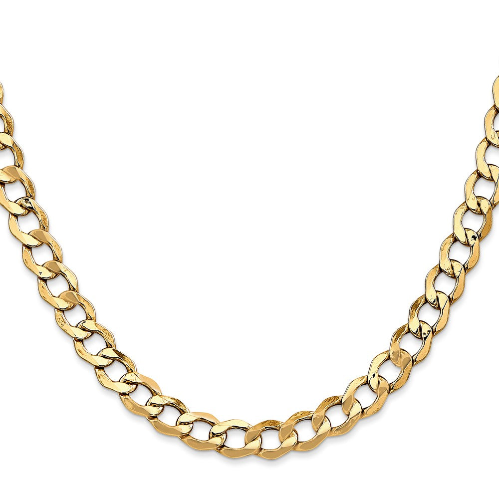 14K Yellow Gold 20 inch 6.5mm Semi-Solid Curb with Lobster Clasp Chain Necklace