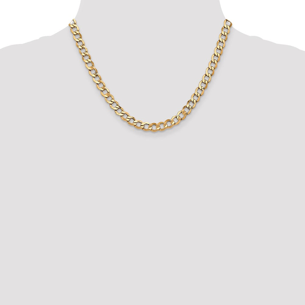 14K Yellow Gold 18 inch 6.5mm Semi-Solid Curb with Lobster Clasp Chain Necklace