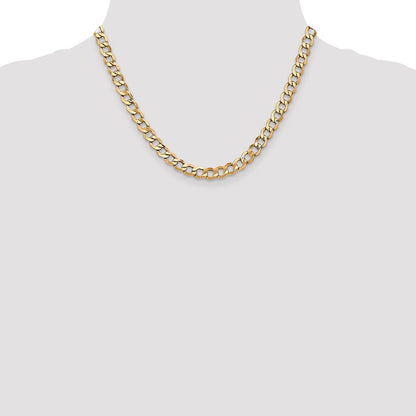 14K Yellow Gold 18 inch 6.5mm Semi-Solid Curb with Lobster Clasp Chain Necklace