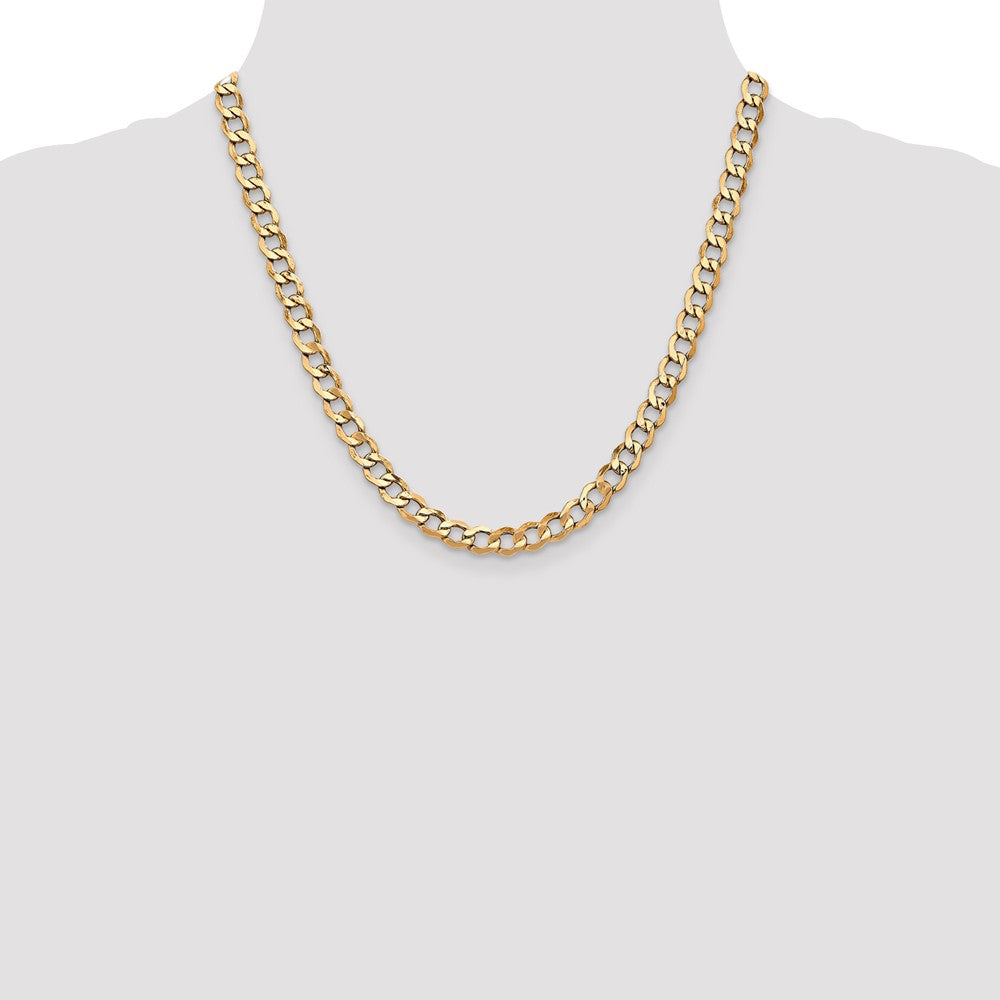 14K Yellow Gold 20 inch 6.5mm Semi-Solid Curb with Lobster Clasp Chain Necklace