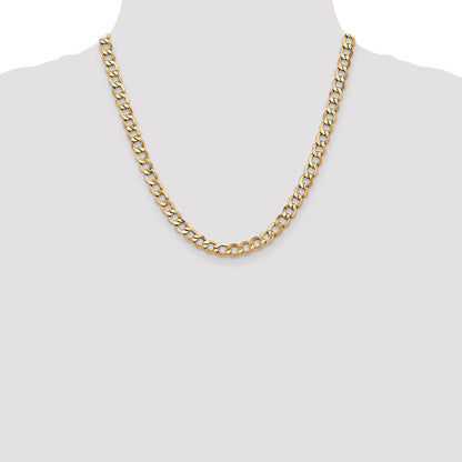 14K Yellow Gold 20 inch 6.5mm Semi-Solid Curb with Lobster Clasp Chain Necklace