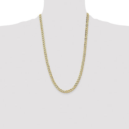14K Yellow Gold 26 inch 6.5mm Semi-Solid Curb with Lobster Clasp Chain Necklace