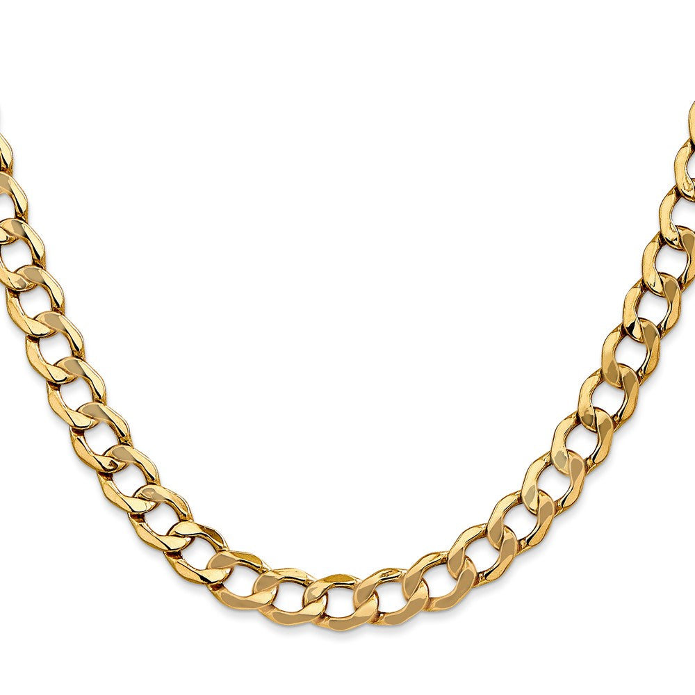 14K Yellow Gold 26 inch 7mm Semi-Solid Curb with Lobster Clasp Chain Necklace