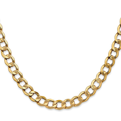 14K Yellow Gold 26 inch 7mm Semi-Solid Curb with Lobster Clasp Chain Necklace
