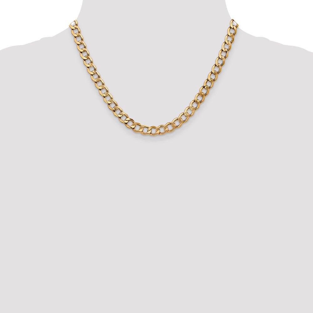 14K Yellow Gold 18 inch 7mm Semi-Solid Curb with Lobster Clasp Chain Necklace