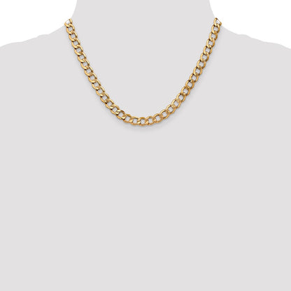 14K Yellow Gold 18 inch 7mm Semi-Solid Curb with Lobster Clasp Chain Necklace