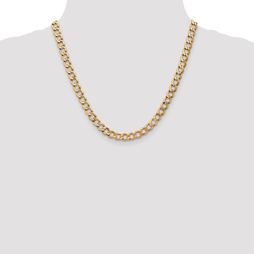 14K Yellow Gold 20 inch 7mm Semi-Solid Curb with Lobster Clasp Chain Necklace