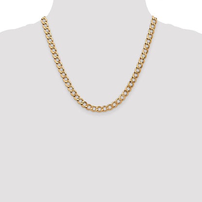 14K Yellow Gold 20 inch 7mm Semi-Solid Curb with Lobster Clasp Chain Necklace