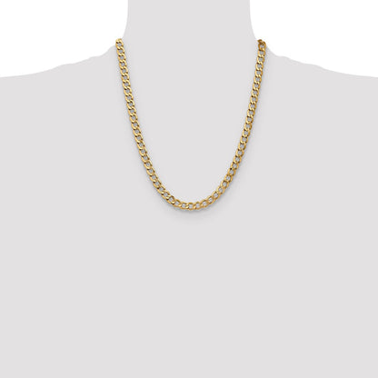 14K Yellow Gold 7mm Semi-Solid Curb Chain Necklace