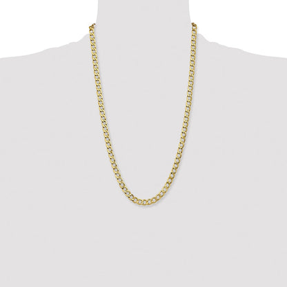 14K Yellow Gold 26 inch 7mm Semi-Solid Curb with Lobster Clasp Chain Necklace