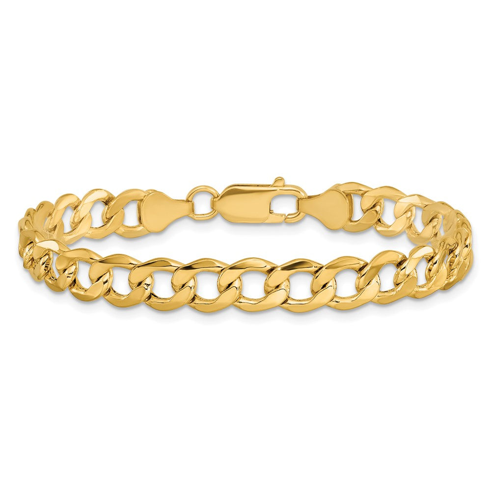 14K Yellow Gold 9 inch 7mm Semi-Solid Curb with Lobster Clasp Chain Bracelet