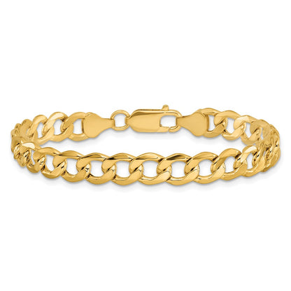 14K Yellow Gold 9 inch 7mm Semi-Solid Curb with Lobster Clasp Chain Bracelet