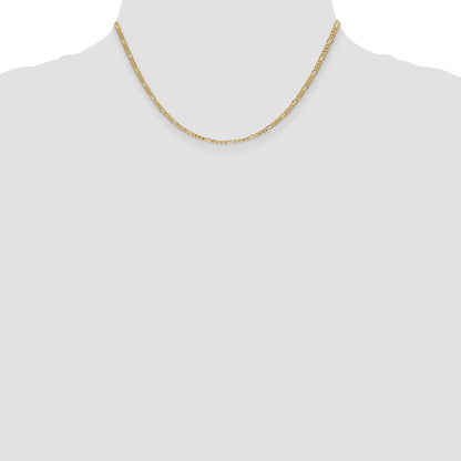 14K Yellow Gold 16 inch 2.5mm Semi-Solid Figaro with Lobster Clasp Chain Necklace