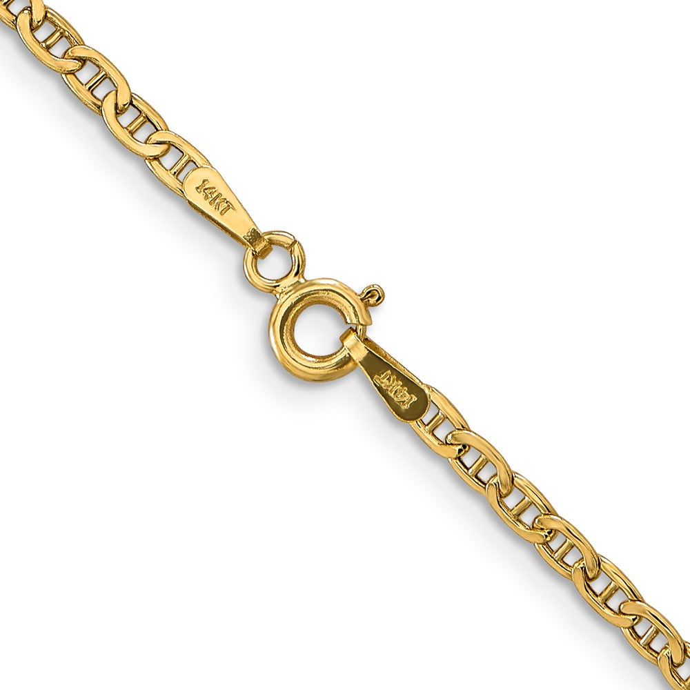 14K Yellow Gold 26 inch 2.4mm Semi-Solid Anchor with Spring Ring Clasp Chain Necklace