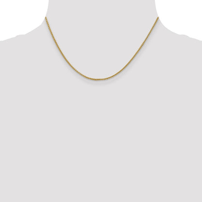 14K Yellow Gold 16 inch 1.55mm Semi-Solid Wheat with Lobster Clasp Chain Necklace