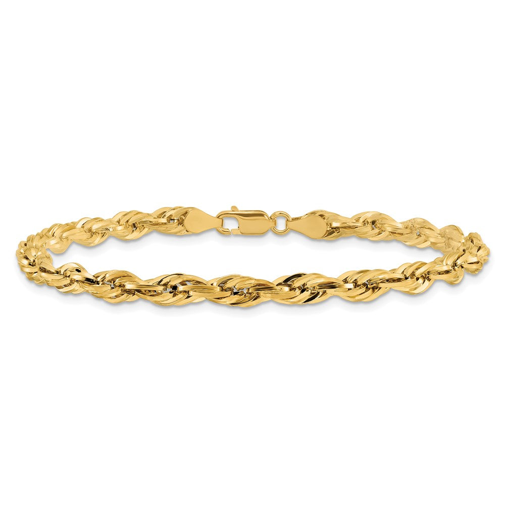 14K Yellow Gold 8 inch 4.75mm Semi Solid Rope with Lobster Clasp Chain Bracelet