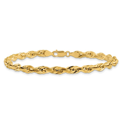 14K Yellow Gold 8 inch 4.75mm Semi Solid Rope with Lobster Clasp Chain Bracelet