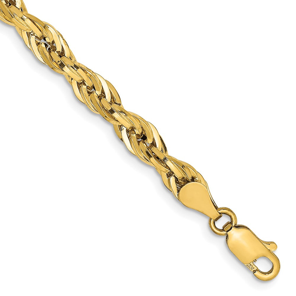 14K Yellow Gold 8 inch 4.75mm Semi Solid Rope with Lobster Clasp Chain Bracelet
