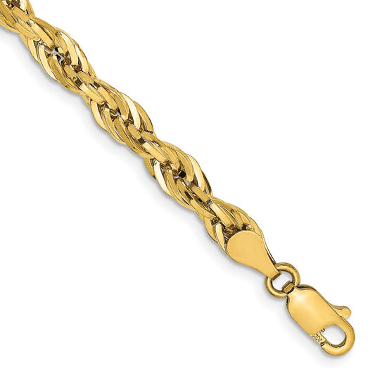 14K Yellow Gold 8 inch 4.75mm Semi Solid Rope with Lobster Clasp Chain Bracelet