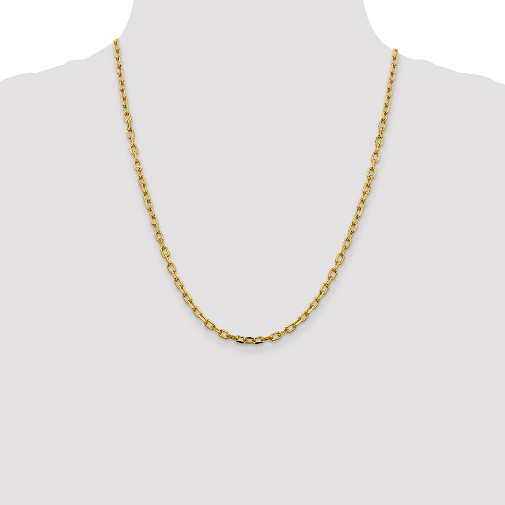 14K Yellow Gold 22 inch 3.7mm Semi-Solid Diamond-cut Open Link Cable with Lobster Clasp Chain Necklace