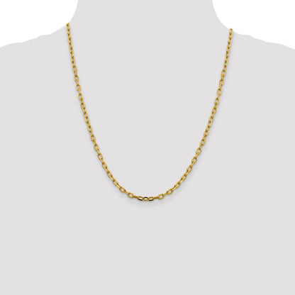 14K Yellow Gold 22 inch 3.7mm Semi-Solid Diamond-cut Open Link Cable with Lobster Clasp Chain Necklace