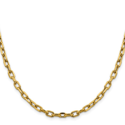 14K Yellow Gold 26 inch 4.9mm Semi-Solid Diamond-cut Open Link Cable with Lobster Clasp Chain Necklace