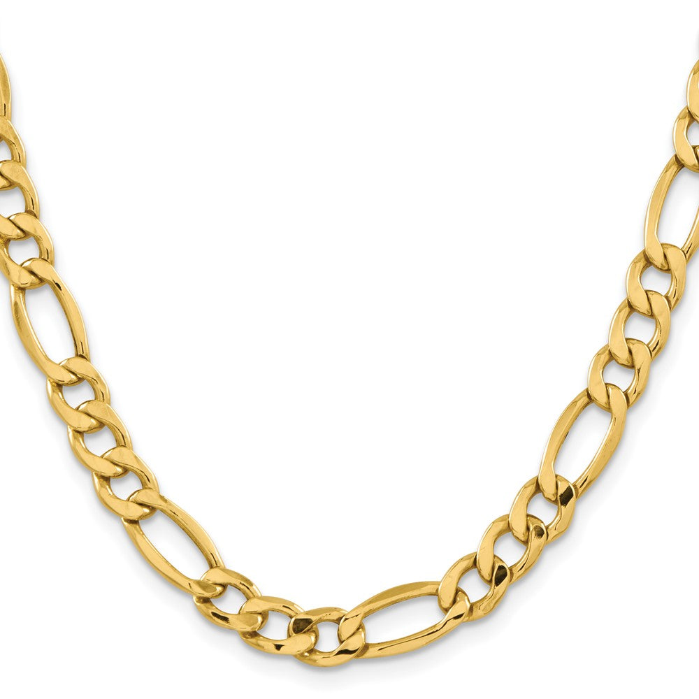 14K Yellow Gold 24 inch 8.5mm Semi-Solid Figaro with Lobster Clasp Chain Necklace