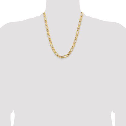 14K Yellow Gold 22 inch 8.5mm Semi-Solid Figaro with Lobster Clasp Chain Necklace