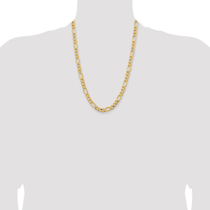 14K Yellow Gold 24 inch 8.5mm Semi-Solid Figaro with Lobster Clasp Chain Necklace