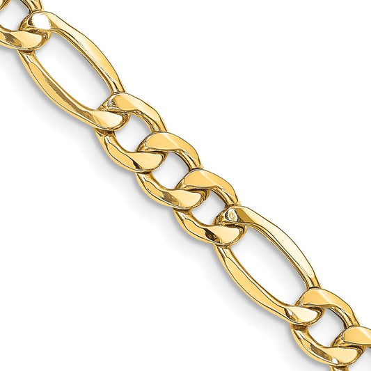 14K Yellow Gold 22 inch 8.5mm Semi-Solid Figaro with Lobster Clasp Chain Necklace