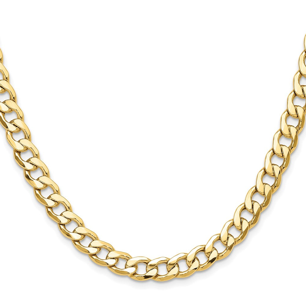 14K Yellow Gold 7.5mm Semi-Solid Curb Chain Necklace 20 Inch
