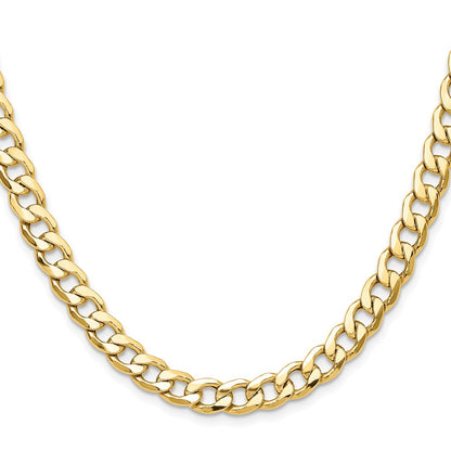 14K Yellow Gold 7.5mm Semi-Solid Curb Chain Necklace 20 Inch