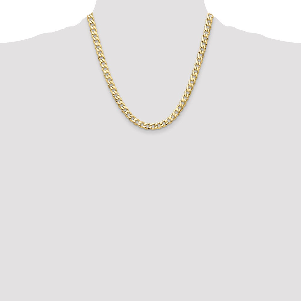 14K Yellow Gold 7.5mm Semi-Solid Curb Chain Necklace 20 Inch