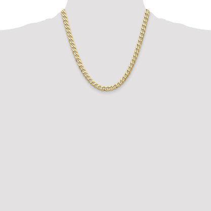 14K Yellow Gold 7.5mm Semi-Solid Curb Chain Necklace 20 Inch