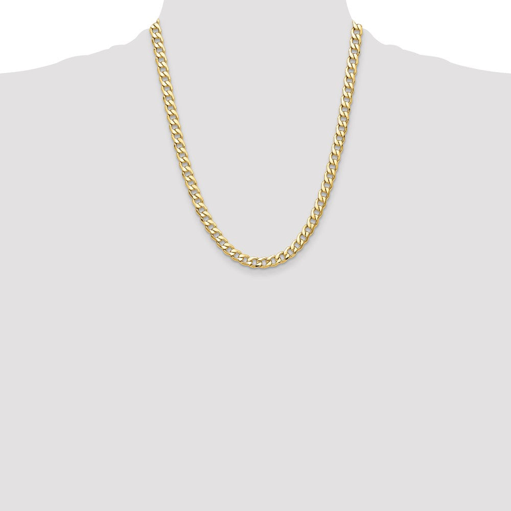 14K Yellow Gold 7.5mm Semi-Solid Curb Chain Necklace 22 Inch