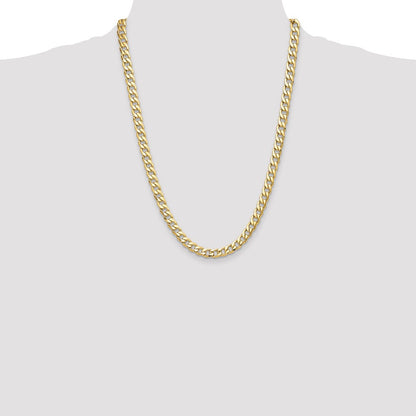 14K Yellow Gold 7.5mm Semi-Solid Curb Chain Necklace 24 Inch