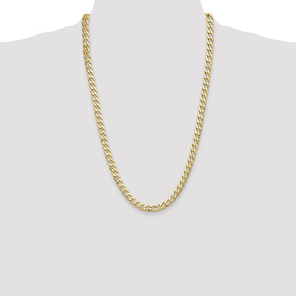14K Yellow Gold 7.5mm Semi-Solid Curb Chain Necklace 26 Inch