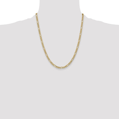 14K Yellow Gold 22 inch 4.2mm Semi-Solid Figaro with Lobster Clasp Chain Necklace