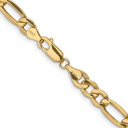 14K Yellow Gold 22 inch 6.25mm Semi-Solid Figaro with Lobster Clasp Chain Necklace